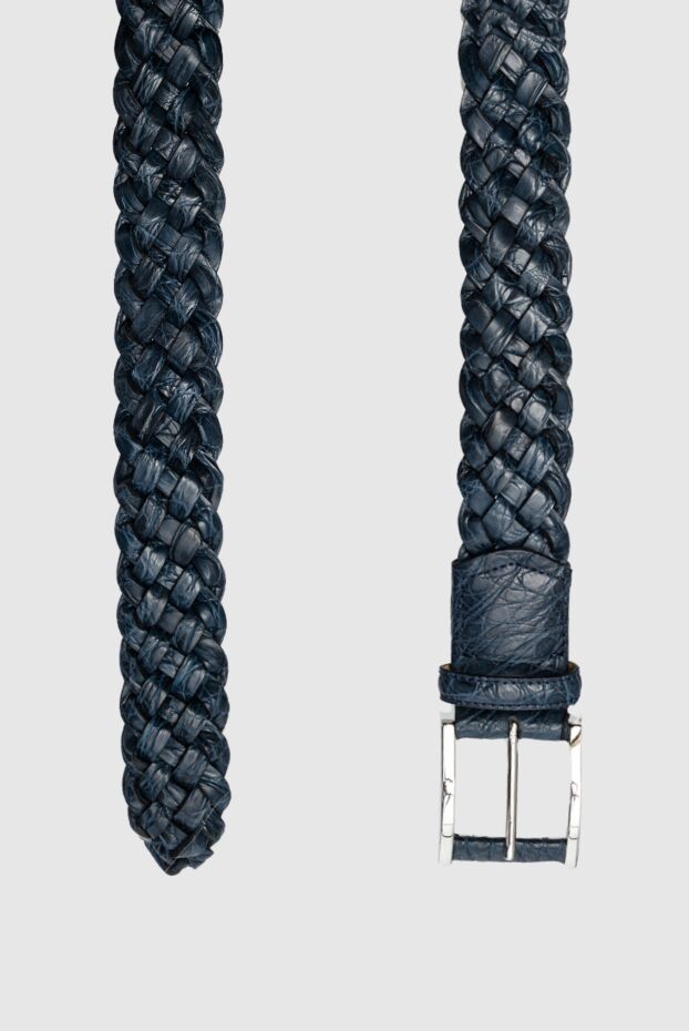 Cesare di Napoli dark blue woven crocodile leather belt for men 153094 - photo 3