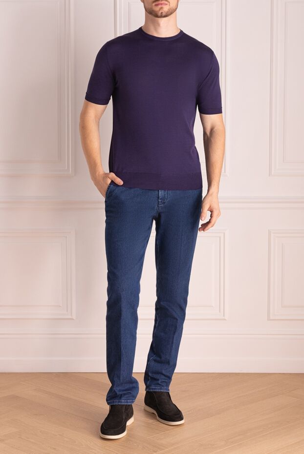 Cesare di Napoli man short sleeve jumper in cotton and silk purple for men buy with prices and photos 153157 - photo 2