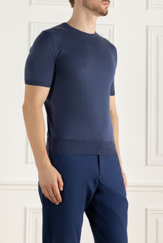 Cesare di Napoli dark blue short-sleeve jumper made of silk and cotton for men 153161 - photo 3