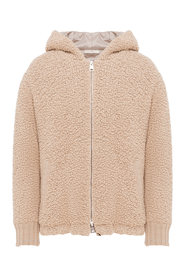 Женская куртка из бежевого букле с капюшоном и молнией - фото 1