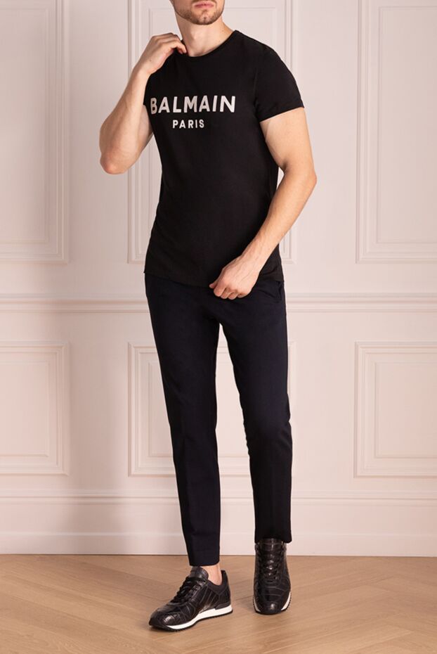 Balmain t-shirt in black with white lettering and straight silhouette 195699 - photo 2