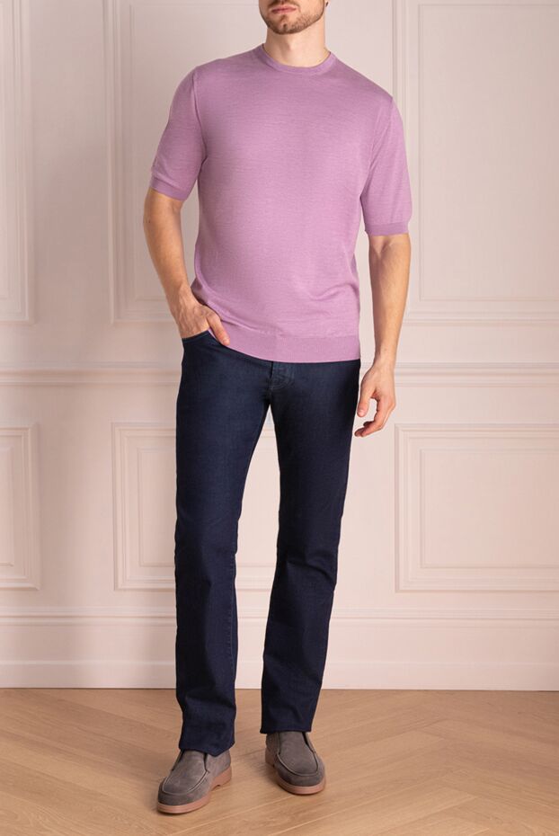 Cesare di Napoli man short sleeve jumper in cotton and silk purple for men buy with prices and photos 153300 - photo 2