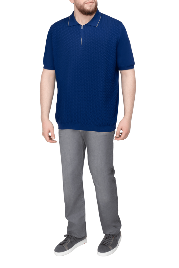 Svevo men's blue textured cotton polo shirt with a zipper (markdown) 196496 - photo 2