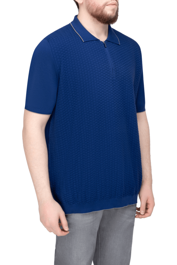 Svevo men's blue textured cotton polo shirt with a zipper (markdown) 196496 - photo 3