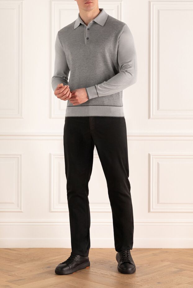 Cesare di Napoli man long sleeve polo in silk and cashmere gray for men buy with prices and photos 153373 - photo 2