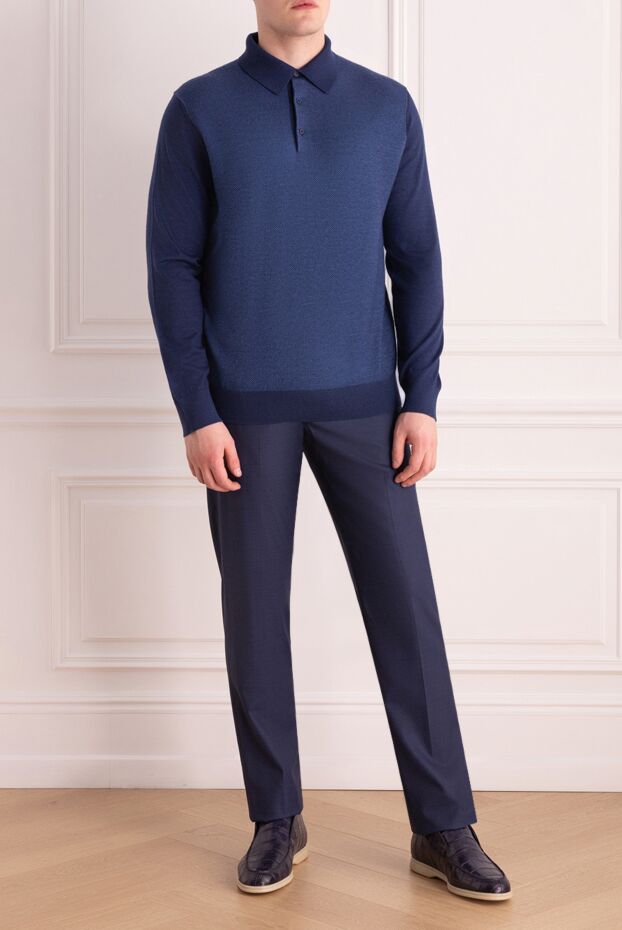 Cesare di Napoli man long sleeve polo in silk and cashmere blue for men buy with prices and photos 153379 - photo 2