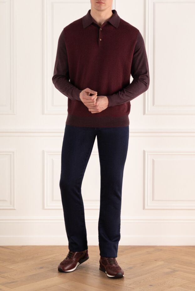 Cesare di Napoli man long sleeve polo in silk and cashmere burgundy for men buy with prices and photos 153390 - photo 2