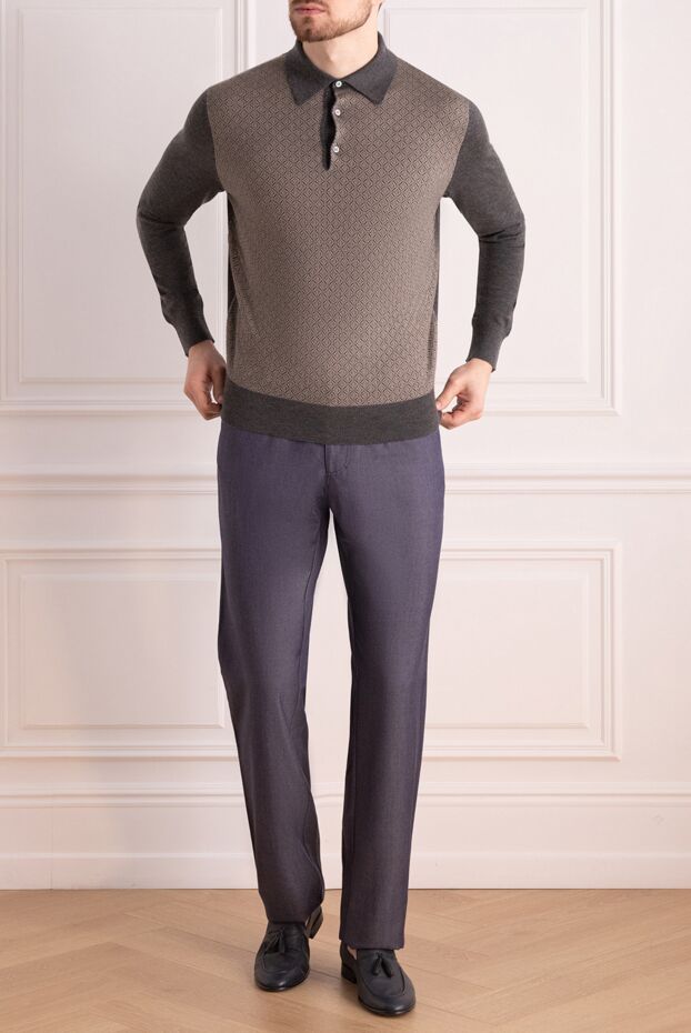 Cesare di Napoli man long sleeve polo in silk and cashmere gray for men buy with prices and photos 153392 - photo 2