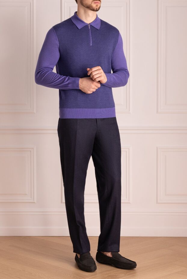 Cesare di Napoli man men's long sleeve silk and cashmere polo shirt purple buy with prices and photos 153402 - photo 2