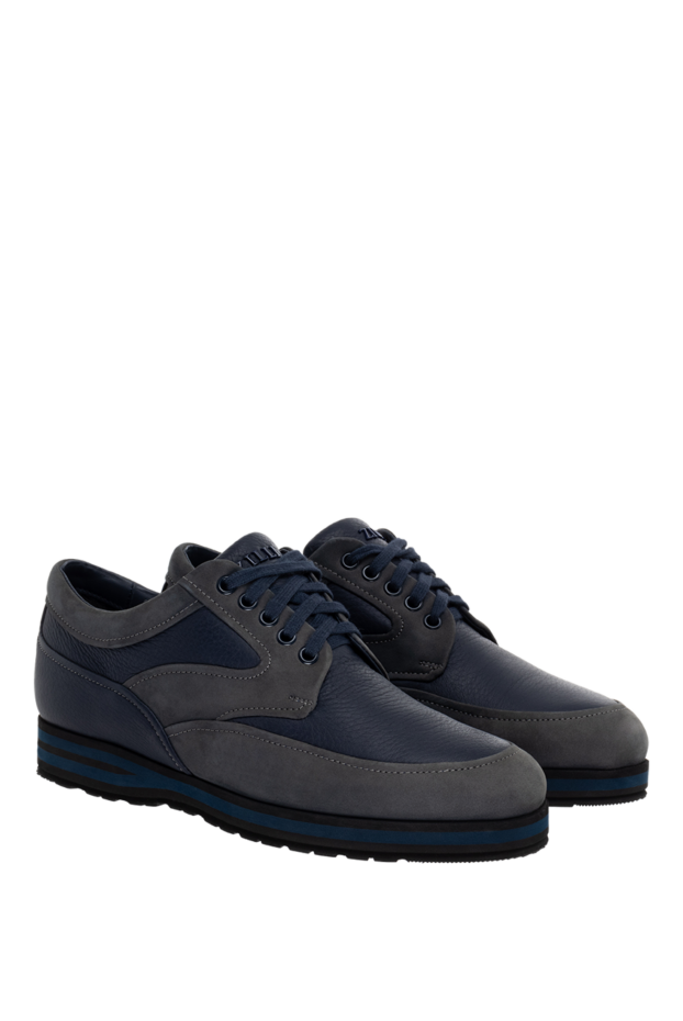 Zilli blue leather and suede sneakers for men 153460 - photo 3