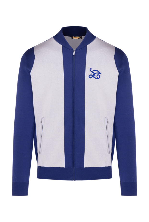 Zilli mens blue cardigan with contrast inserts and embroidered logo 153481 - photo 1