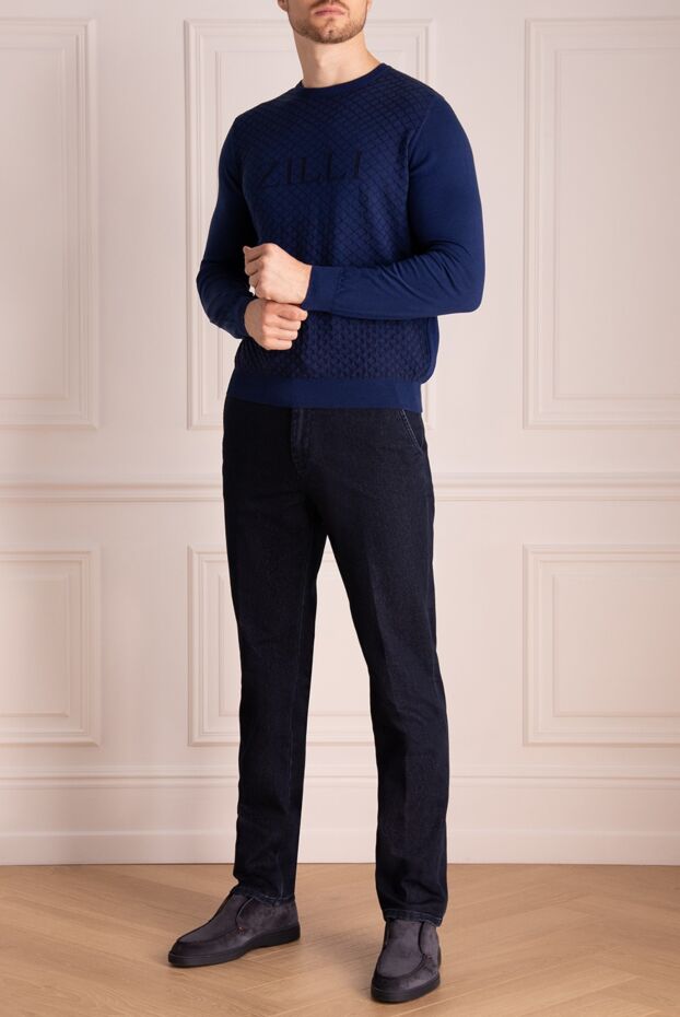 Zilli blue jumper with pattern and brand logo for men 153499 - photo 2
