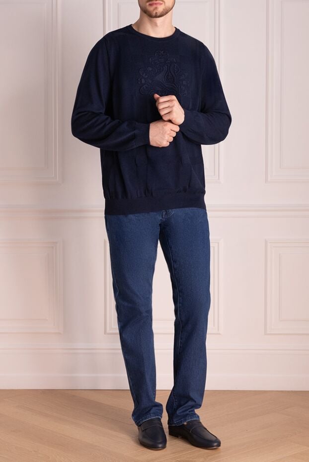 Zilli blue jumper with checkered pattern and brand emblem for men 153501 - photo 2