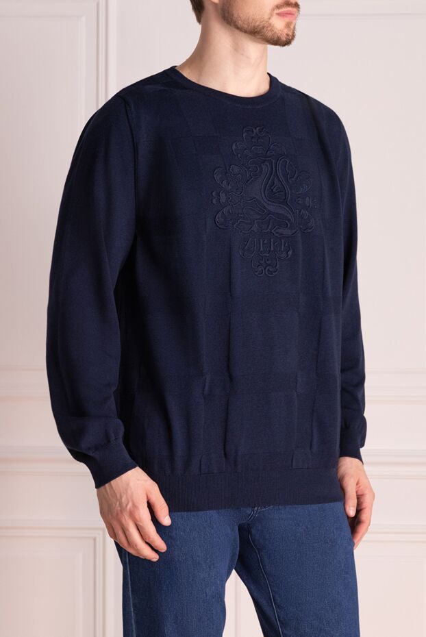 Zilli blue jumper with checkered pattern and brand emblem for men 153501 - photo 3