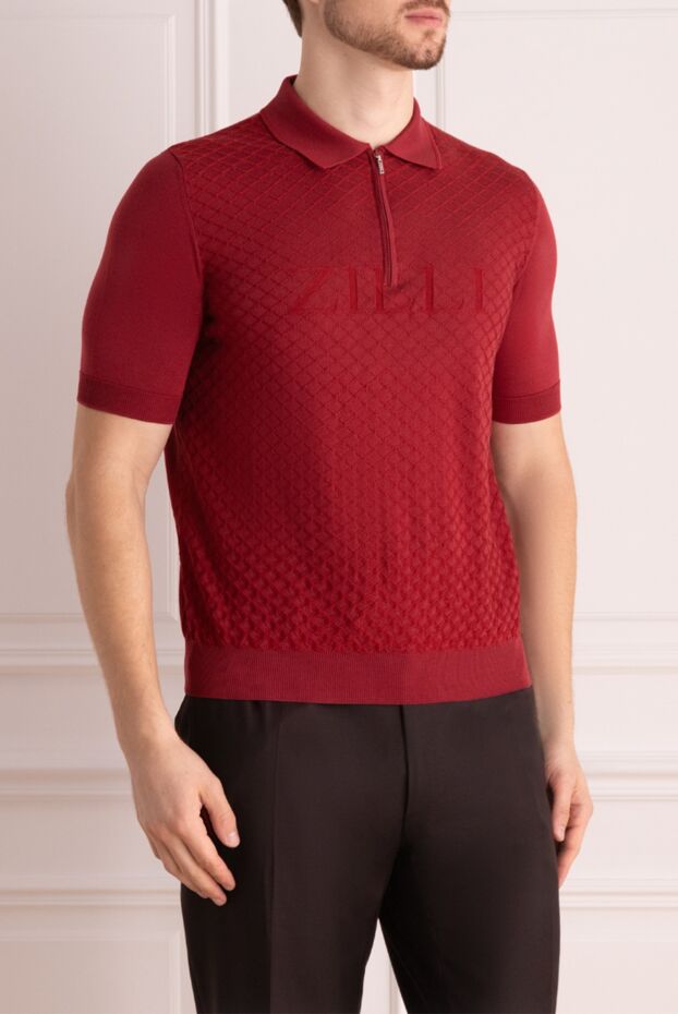 Zilli red polo shirt with monochrome textured pattern for men 153531 - photo 3