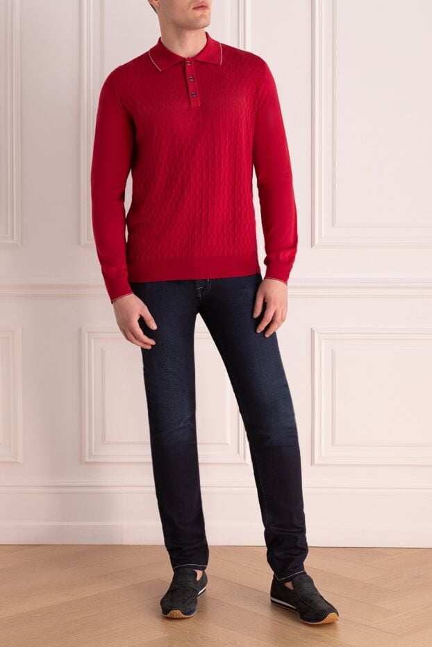 Zilli long-sleeved polo shirt in red silk for men 153534 - photo 2