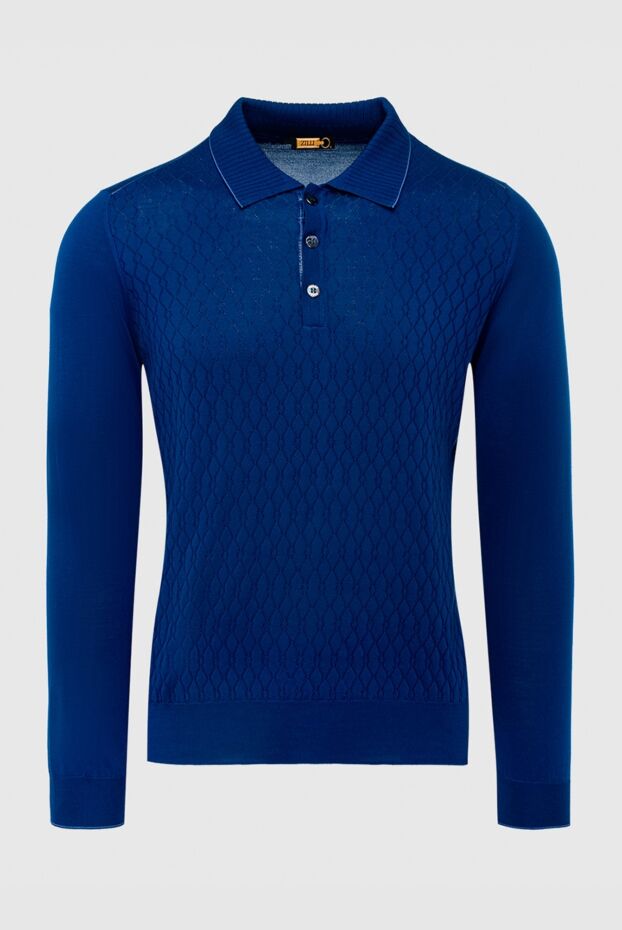 Zilli men's long sleeve blue silk polo shirt with textured pattern 153536 - photo 1