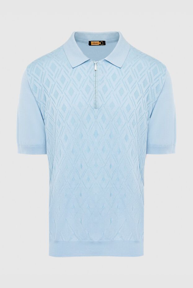 Zilli light blue textured polo shirt with zipper for men 153548 - photo 1