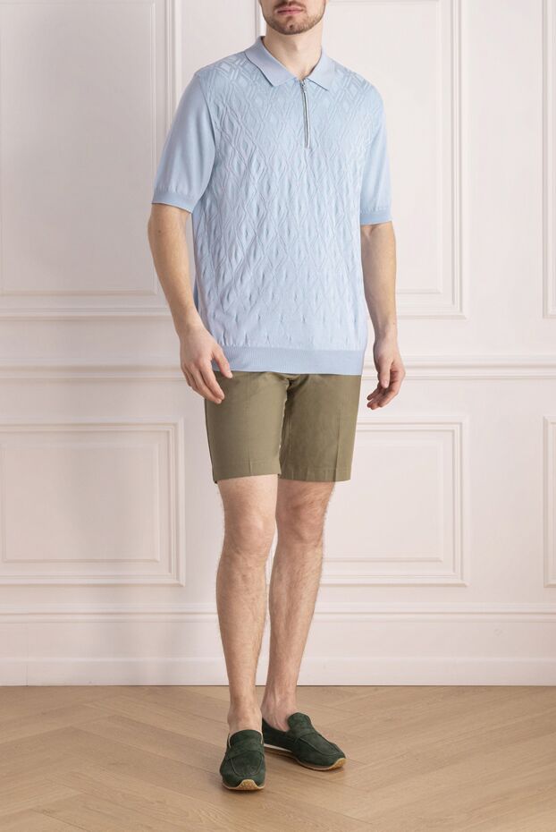 Zilli light blue textured polo shirt with zipper for men 153548 - photo 2