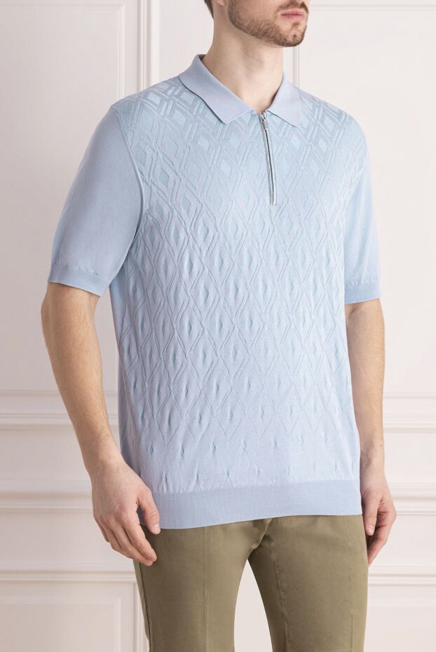 Zilli light blue textured polo shirt with zipper for men 153548 - photo 3