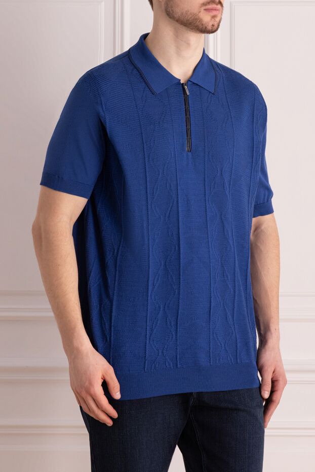 Zilli blue silk textured polo shirt with contrast zipper for men 153553 - photo 3