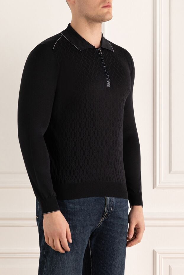 Zilli long sleeve polo with silk and alligator leather black men's 153563 - photo 3