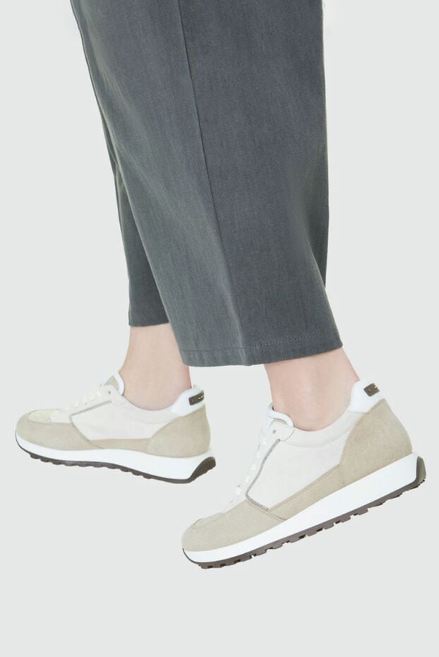Peserico women's suede sneakers in beige with shiny inserts. 153622 - photo 2
