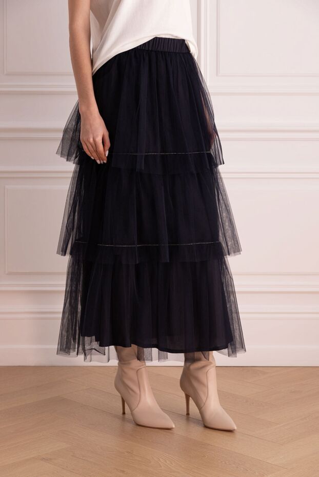 Peserico women's dark blue skirt with ruffles 153624 - photo 3