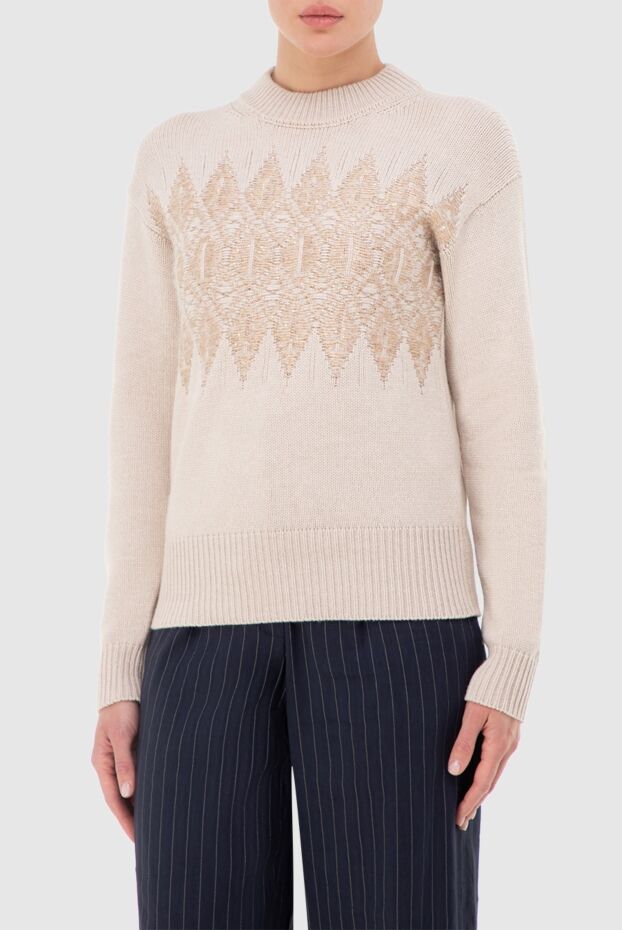 Peserico beige womens jumper decorated with embroidery 153665 - photo 3