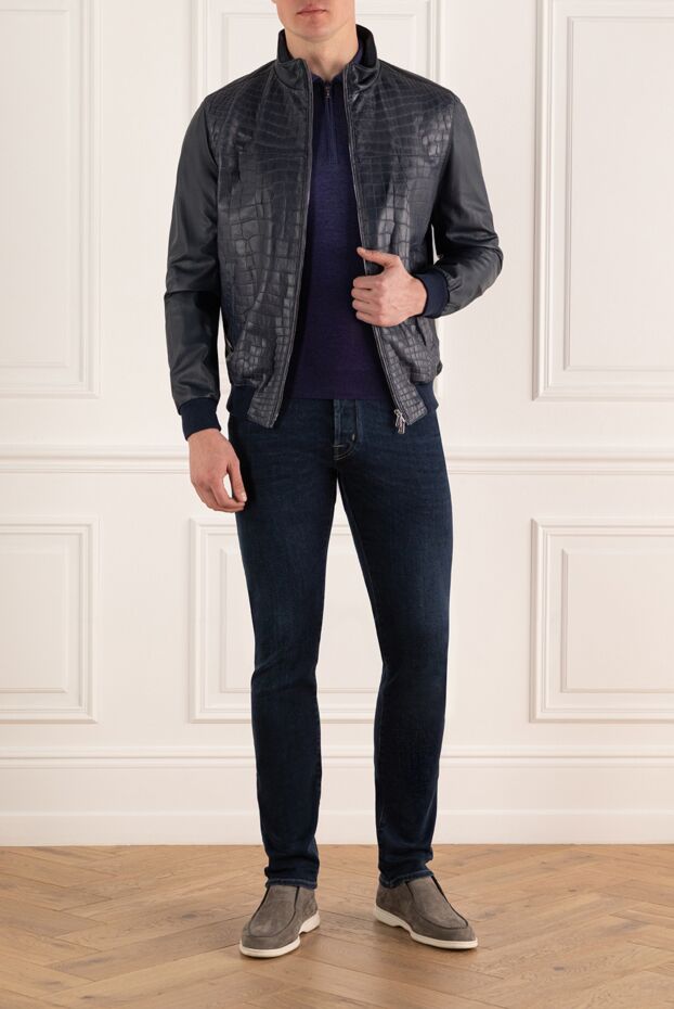 Enrico Mandelli luxury crocodile leather jacket men dark blue 153750 - photo 3