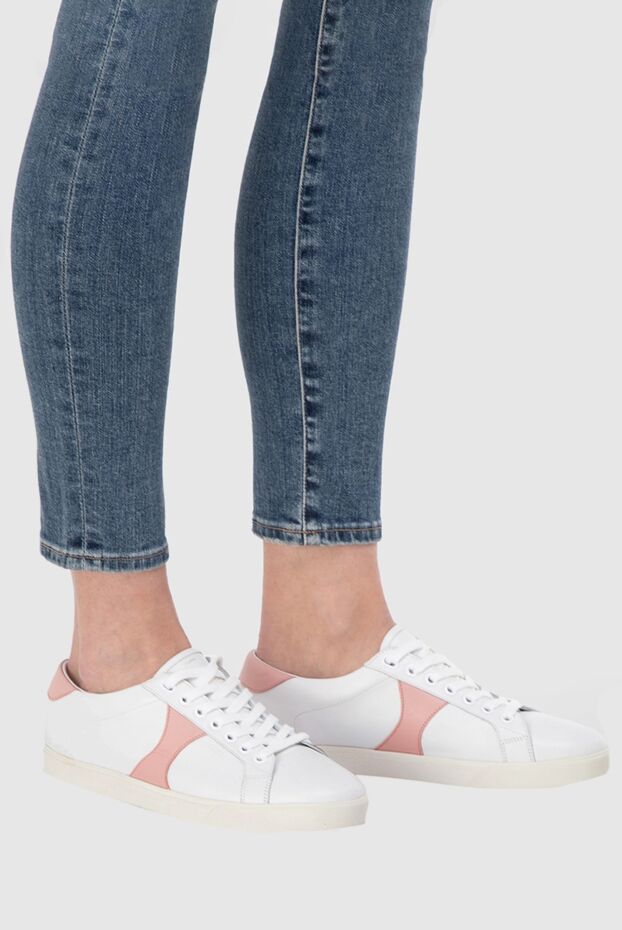 Celine women's leather sneakers with pink inserts in white 153751 - photo 3