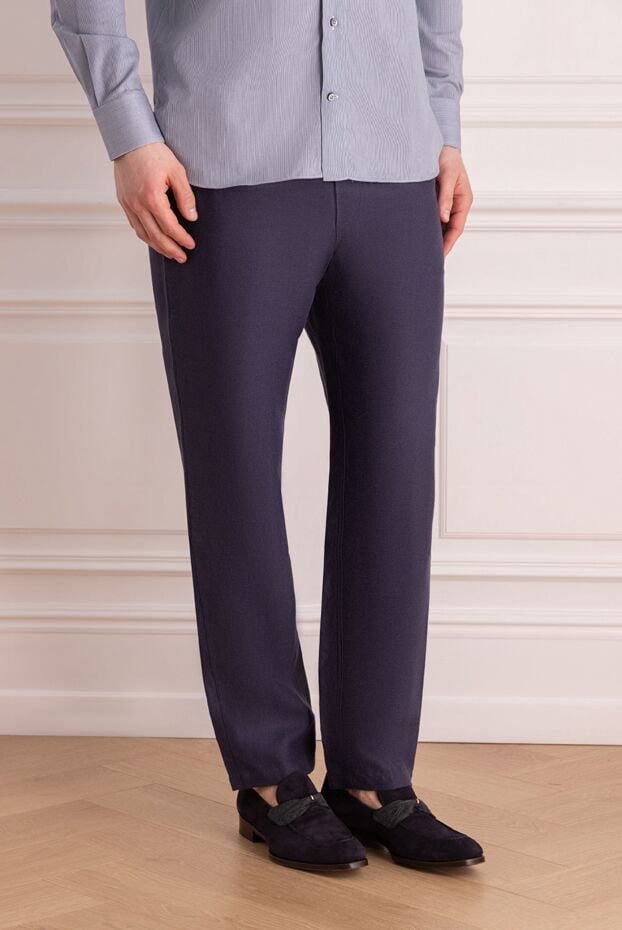 Derek Rose men's linen casual trousers dark blue with drawstring waistband 153815 - photo 3