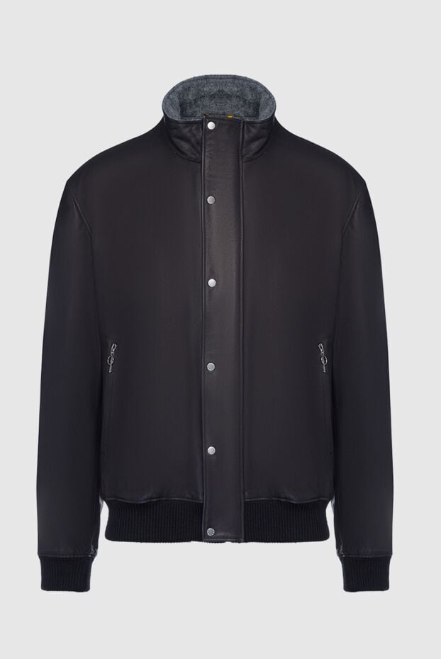 Mens black insulated leather bomber jacket - photo 1