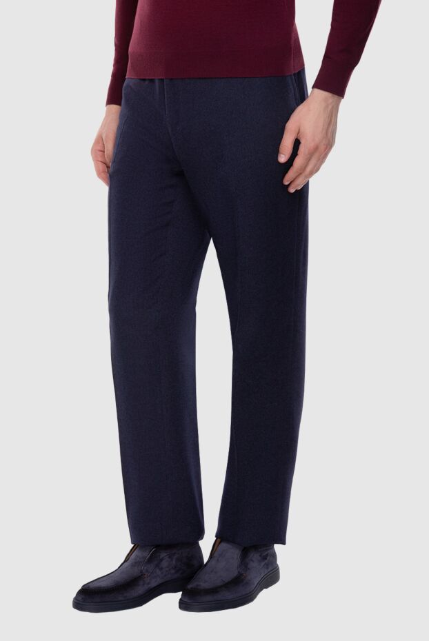 Zilli men's dark blue trousers made of wool and silk with a soft sheen 154078 - photo 3
