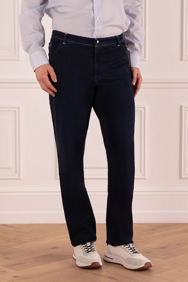 Zilli dark blue men's skinny jeans with contrast stitching 154131 - photo 3