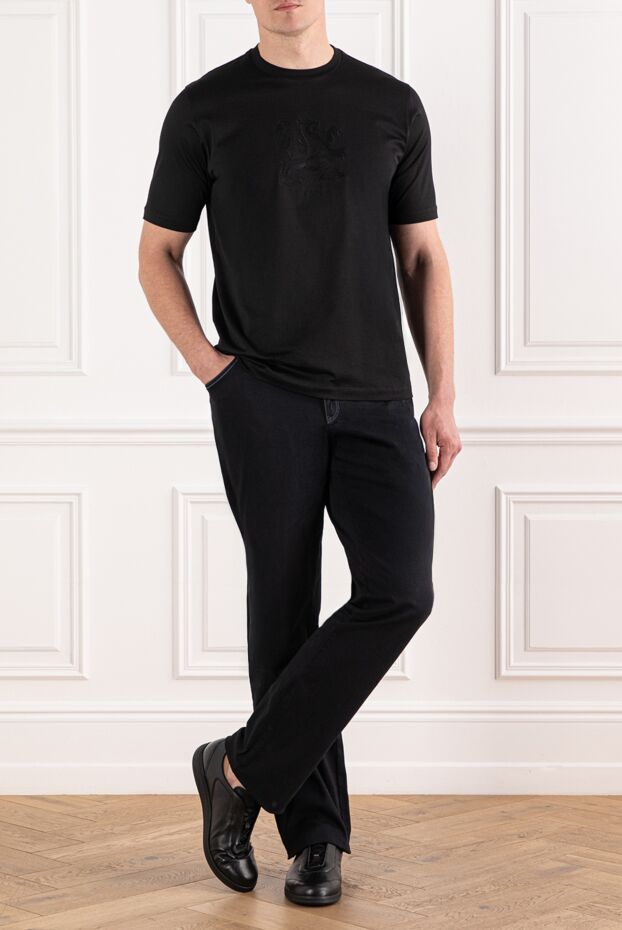 Zilli джинсы мужские тёмно синие с мятным патчем на поясе 154137 - фото 2