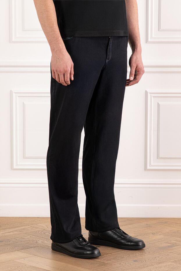 Zilli джинсы мужские тёмно синие с мятным патчем на поясе 154137 - фото 3