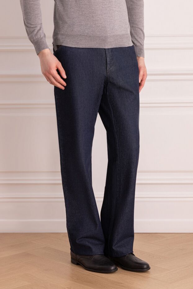 Zilli straight leg jeans in deep blue with leather patch 154138 - photo 3