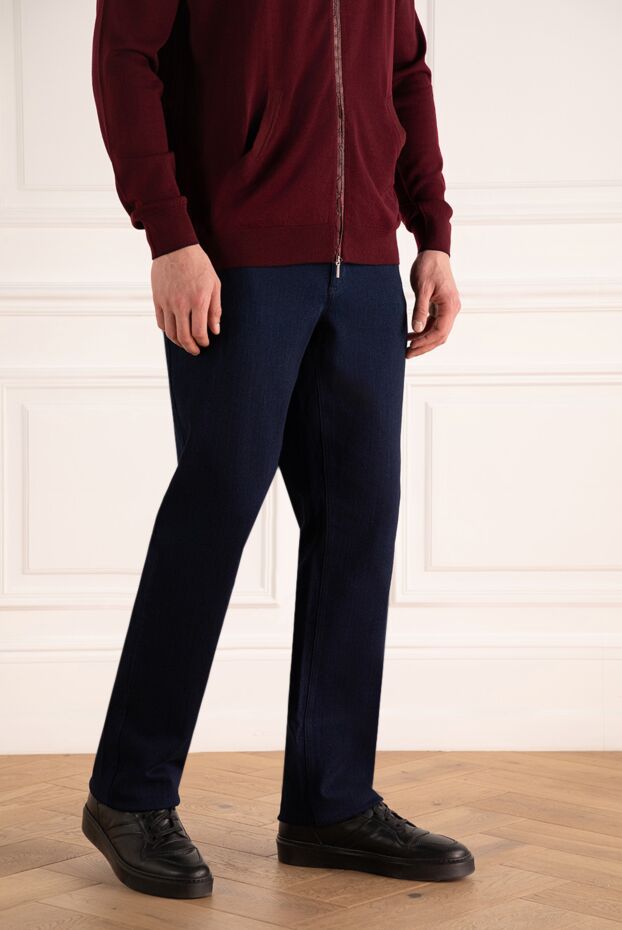 Zilli men's dark blue jeans with leather insert on the pocket 154154 - photo 3