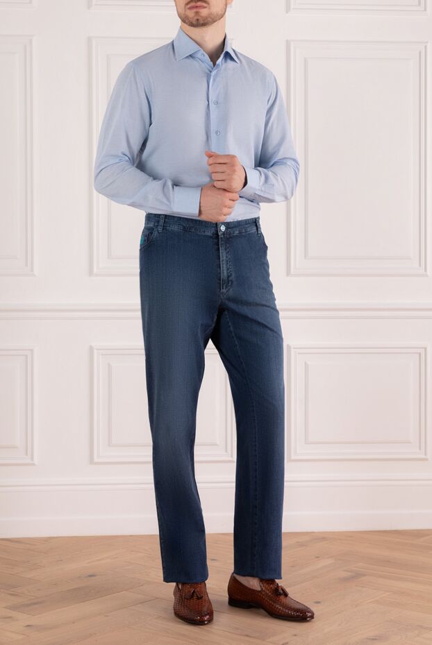 Zilli men's blue jeans with turquoise stitching and a bright patch 154162 - photo 2