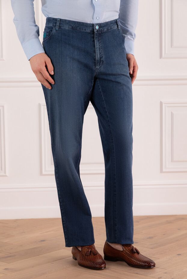 Zilli men's blue jeans with turquoise stitching and a bright patch 154162 - photo 3