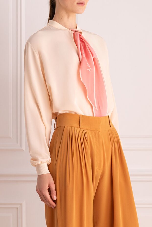 Givenchy women's silk blouse with a contrasting tie on the collar pink 154191 - photo 3