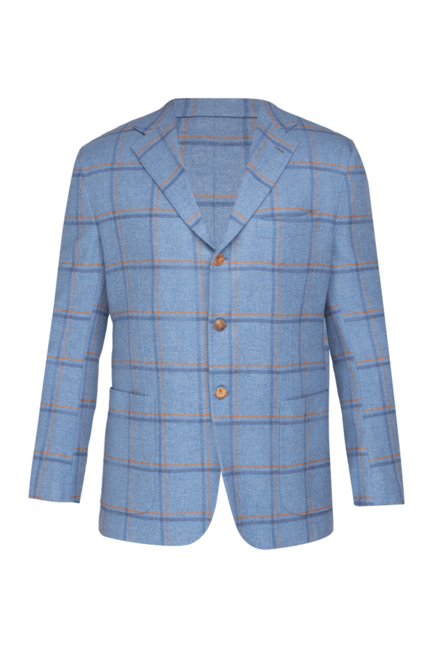 Kiton men's blue cashmere jacket with a large check pattern 154259 - photo 1