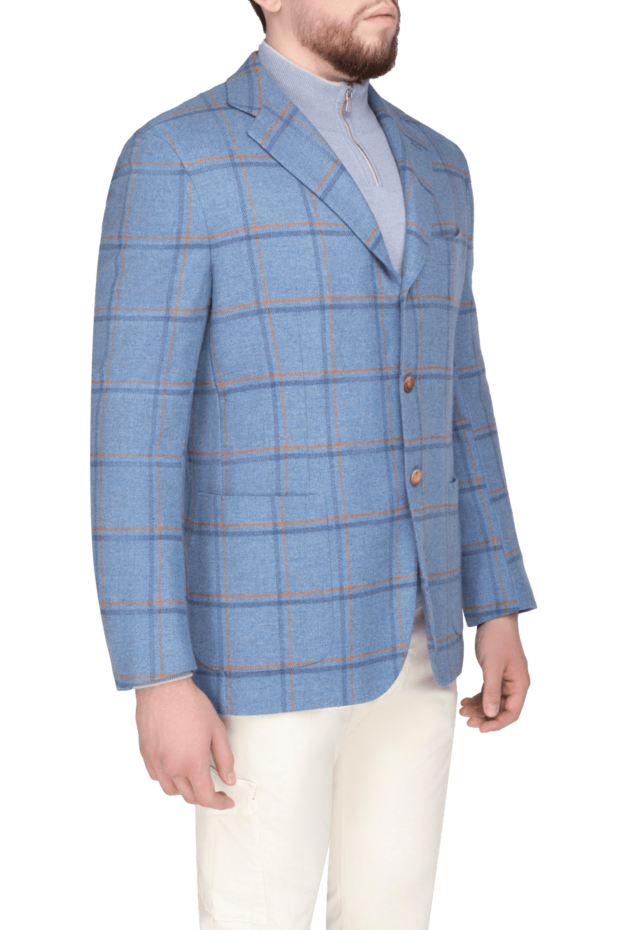Kiton men's blue cashmere jacket with a large check pattern 154259 - photo 3