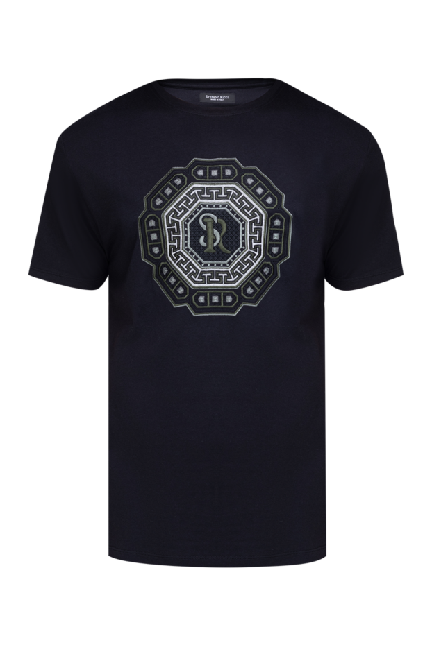 Stefano Ricci dark blue silk t-shirt with ornamental monogram embroidery 154399 - photo 1