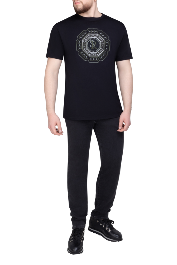 Stefano Ricci dark blue silk t-shirt with ornamental monogram embroidery 154399 - photo 2