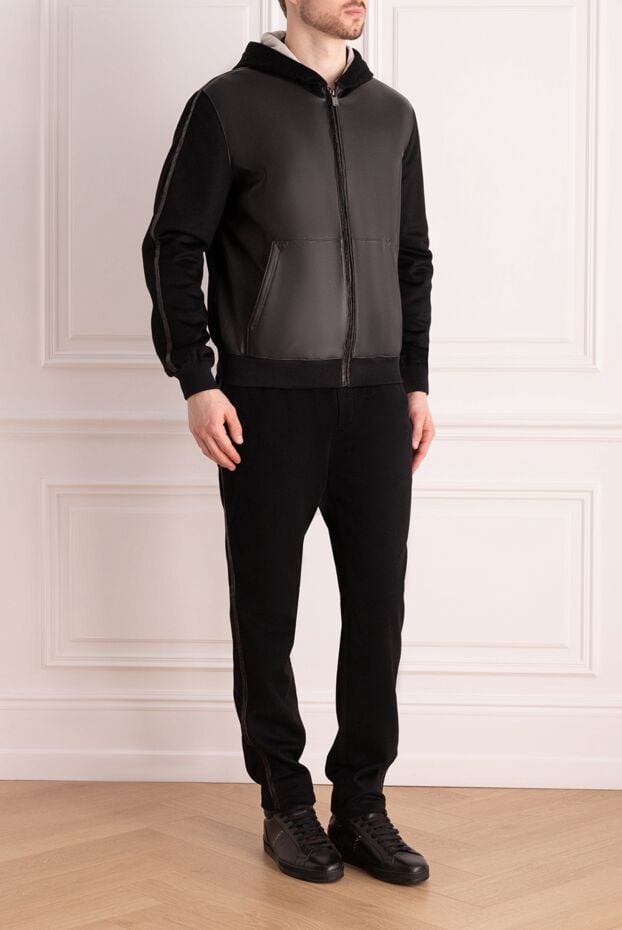 Torras men's sports suit made of cashmere and genuine leather black 154541 - photo 3