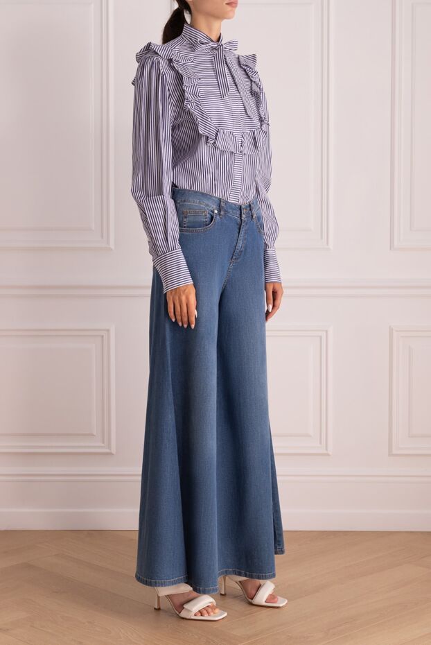 MSGM women's cotton blouse in stripes with ruffles navy 154626 - photo 3