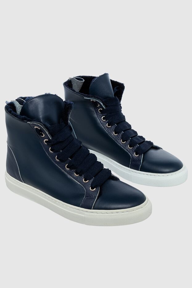Lisa Conte women's sneakers with a white sole and fur in blue 154653 - photo 3