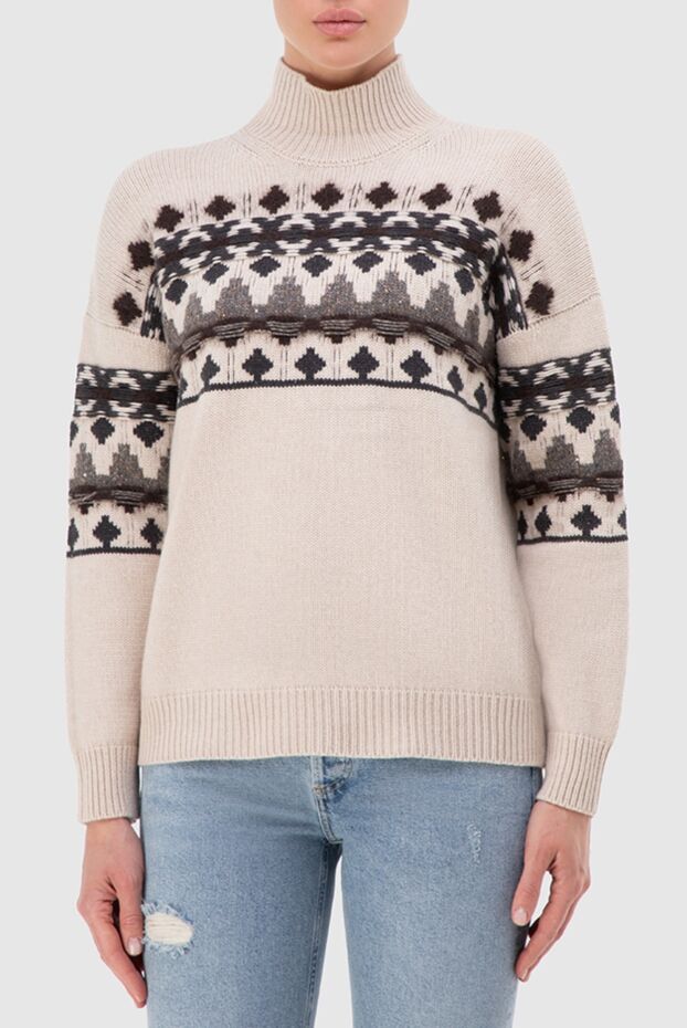Peserico beige womens jumper with a contrasting geometric pattern 154687 - photo 3